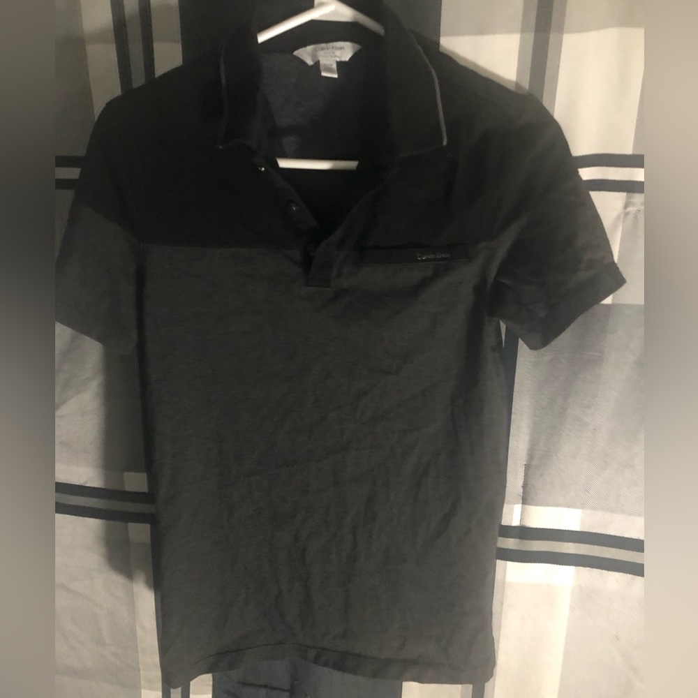 Calvin Klein X-Small Black and Grey Polo Shirt - Good Condition